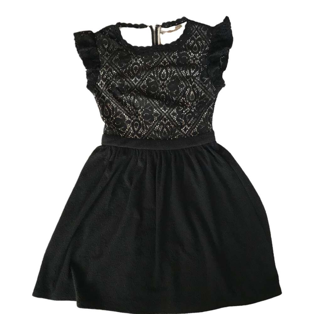Xhilaration Black Dress Lace Nude Underlay Exposed Zipper Womens XS Fit & Flare